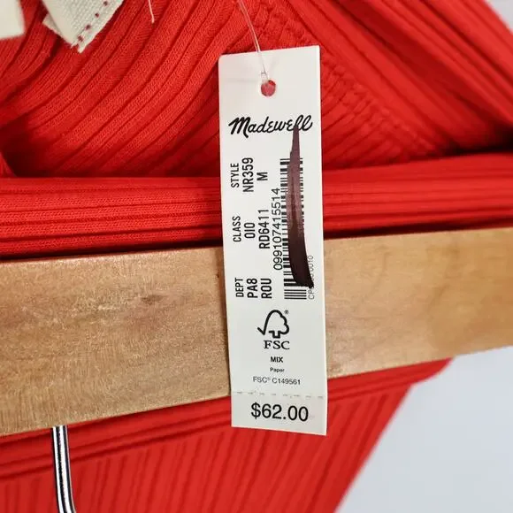 NWT Madewell Ribbed Off-The-Shoulder Top In Red Rouge Size Medium - Picture 7 of 8